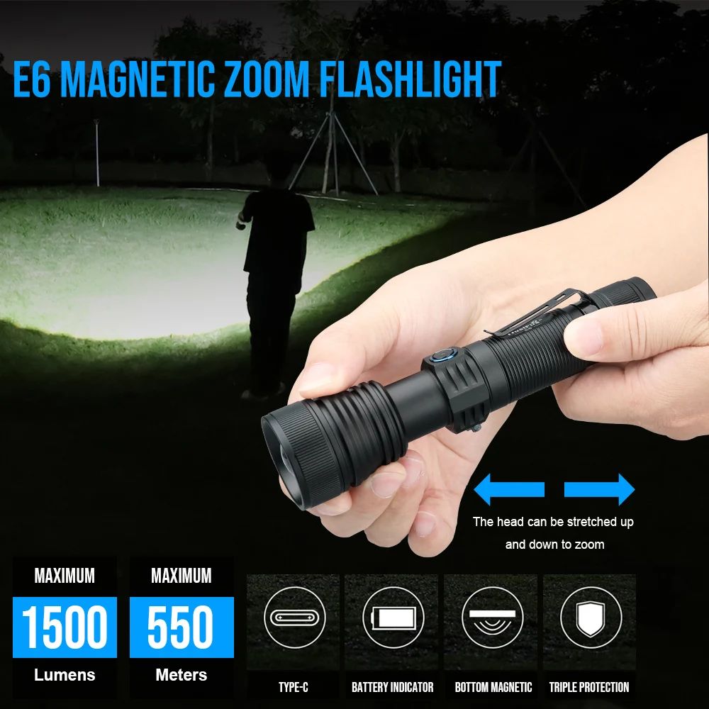 Trustfire E6 LED 장거리 충전식 휴대용 조명 E6 리튬이온배터리 확대 - 상세 이미지 2