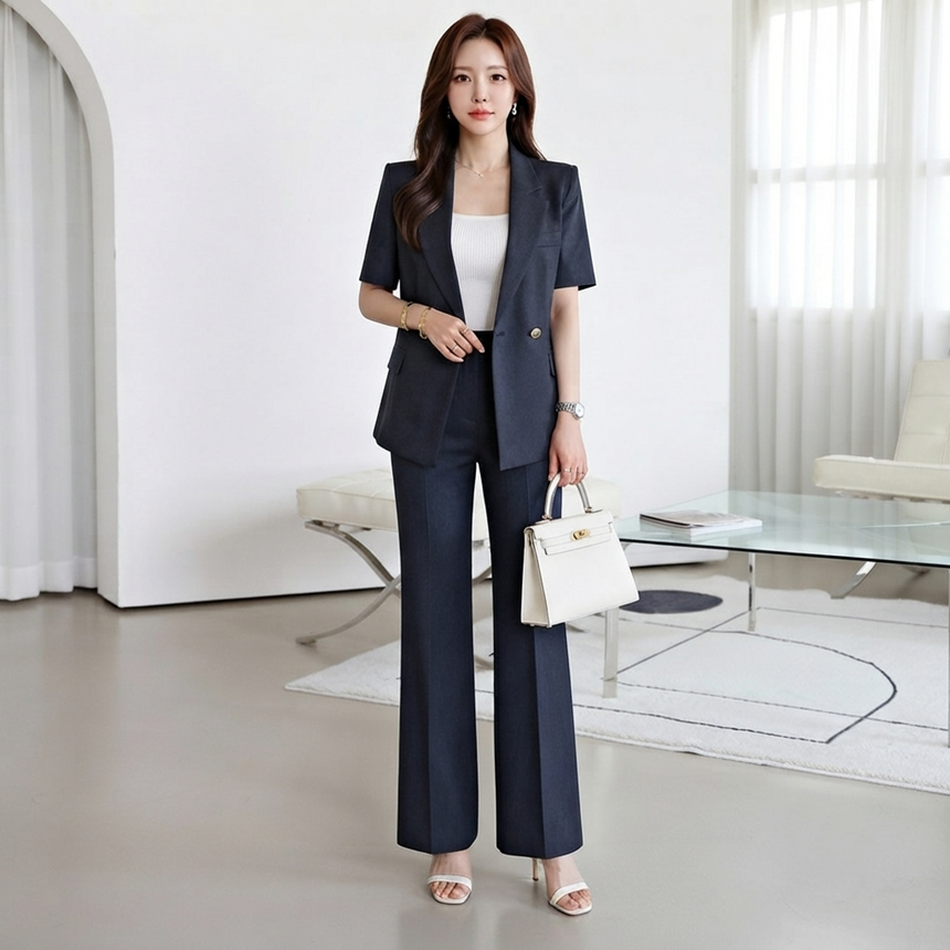 벨티드 여름 테일러드 반팔 린넨 자켓 썸머 슬림 더블 재킷 하객룩 출근룩 77가능