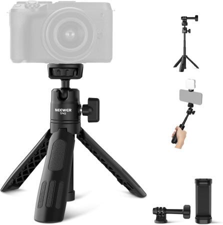 [해외]ER BASIC 미니 삼각대 볼 헤드/스마트폰 홀더/승강 축이 있는 데스크탑 스탠드 휴대용 DSLR 카메라/안드로이드//웹캠/액션 카메라 호환 소형