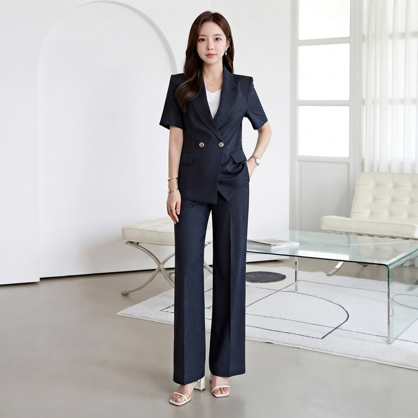 벨티드 여름 테일러드 반팔 린넨 자켓 썸머 슬림 더블 재킷 하객룩 출근룩 77가능