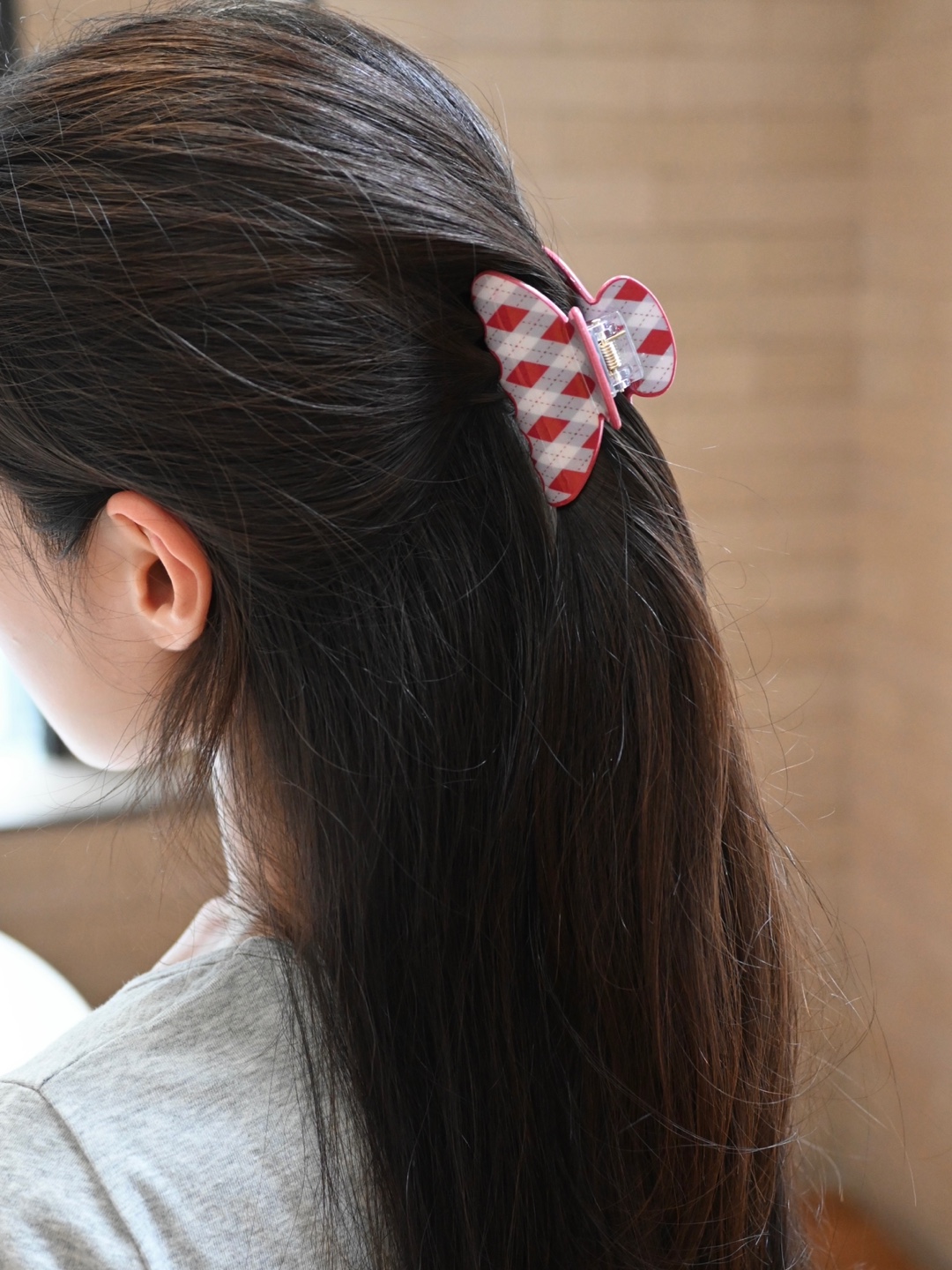 아가일 반달 반묶음 올림머리 집게핀 바렛 포인트 플라스틱 체크 - 상세 이미지 5