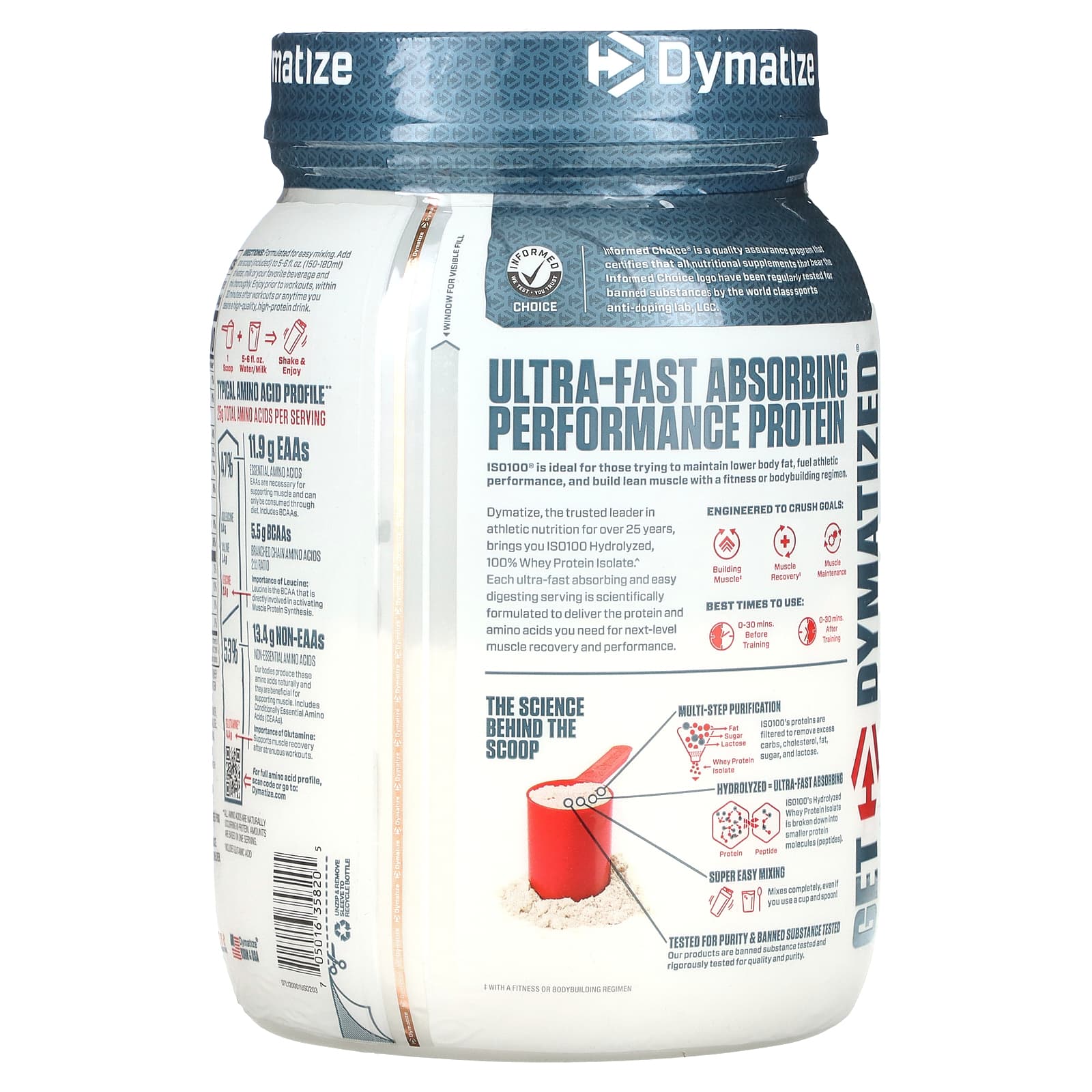Dymatize ISO100 웨이프로틴 아이솔레이트 바닐라맛 610g, 1개 이미지 8