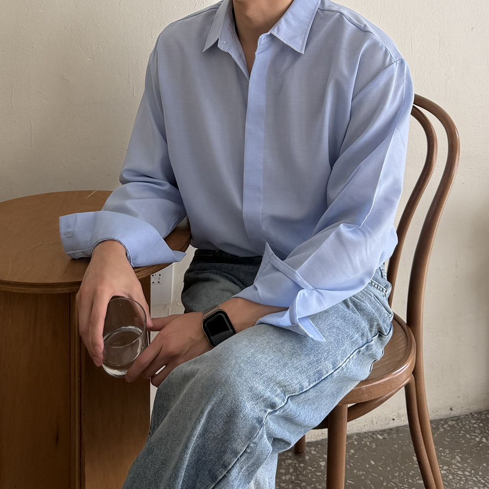 남자 셔츠 구김없는 링클프리 오버핏 실크 남성 린넨 셔츠 남방 상품 이미지