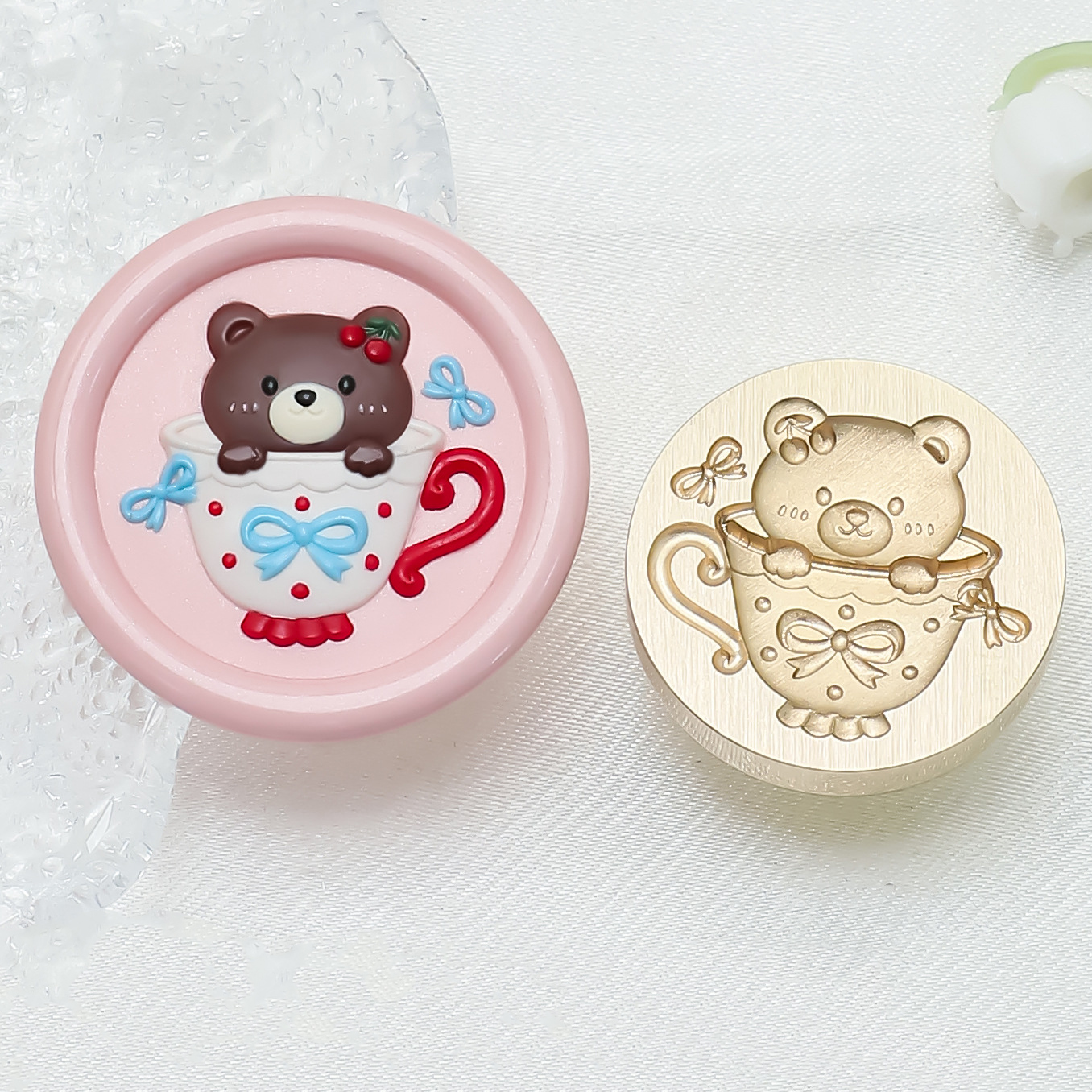 실링왁스 인장 스탬프 헤드 곰인형 테디 테마 찻잔곰, (2.5cm) - 상품 이미지