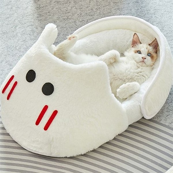 푹신한 고양이 하우스 따뜻한 고양이 숨숨 집 극세사 대형 반려동물 - 상품 이미지