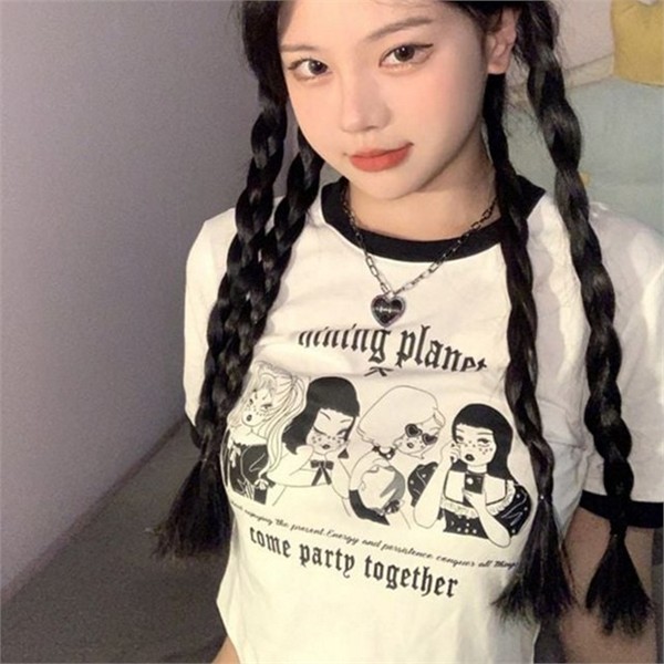 데일리 여성 크롭 반팔 티 루즈핏 여성 프린팅 반팔 - 상품 이미지