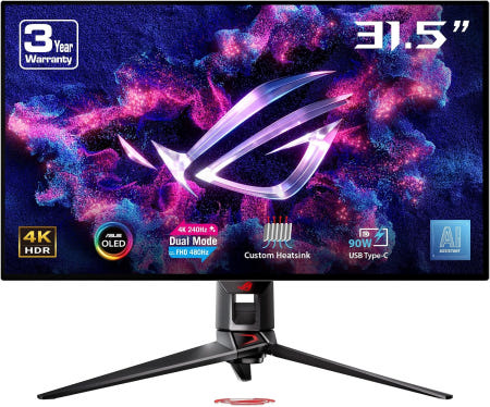 [해외]ASUS ROG Swift OLED PG32UCDP 게이밍 모니터 35인치 듀얼 모드(4K 240Hz 및 FHD 480Hz) 003ms AI 어시스턴트 4K UHD 3840