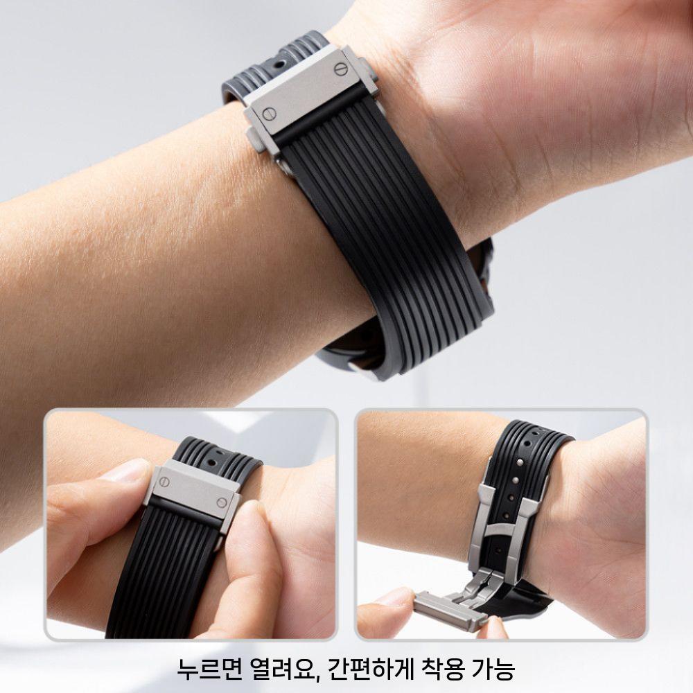갤럭시워치9 울트라2 스트랩  메탈 헤드 버터플라이 클라스프 실리콘 밴드 - 상세 이미지 2