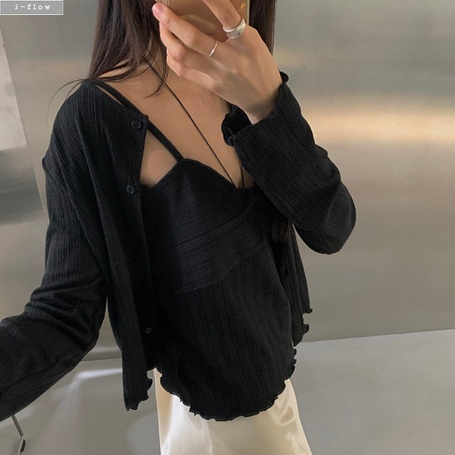 마바 꼬임나시 골지 가디건 세트 3col L,XL 여름 빅사이즈 뷔스티에 아우터 제이플로우 - 상세 이미지 3