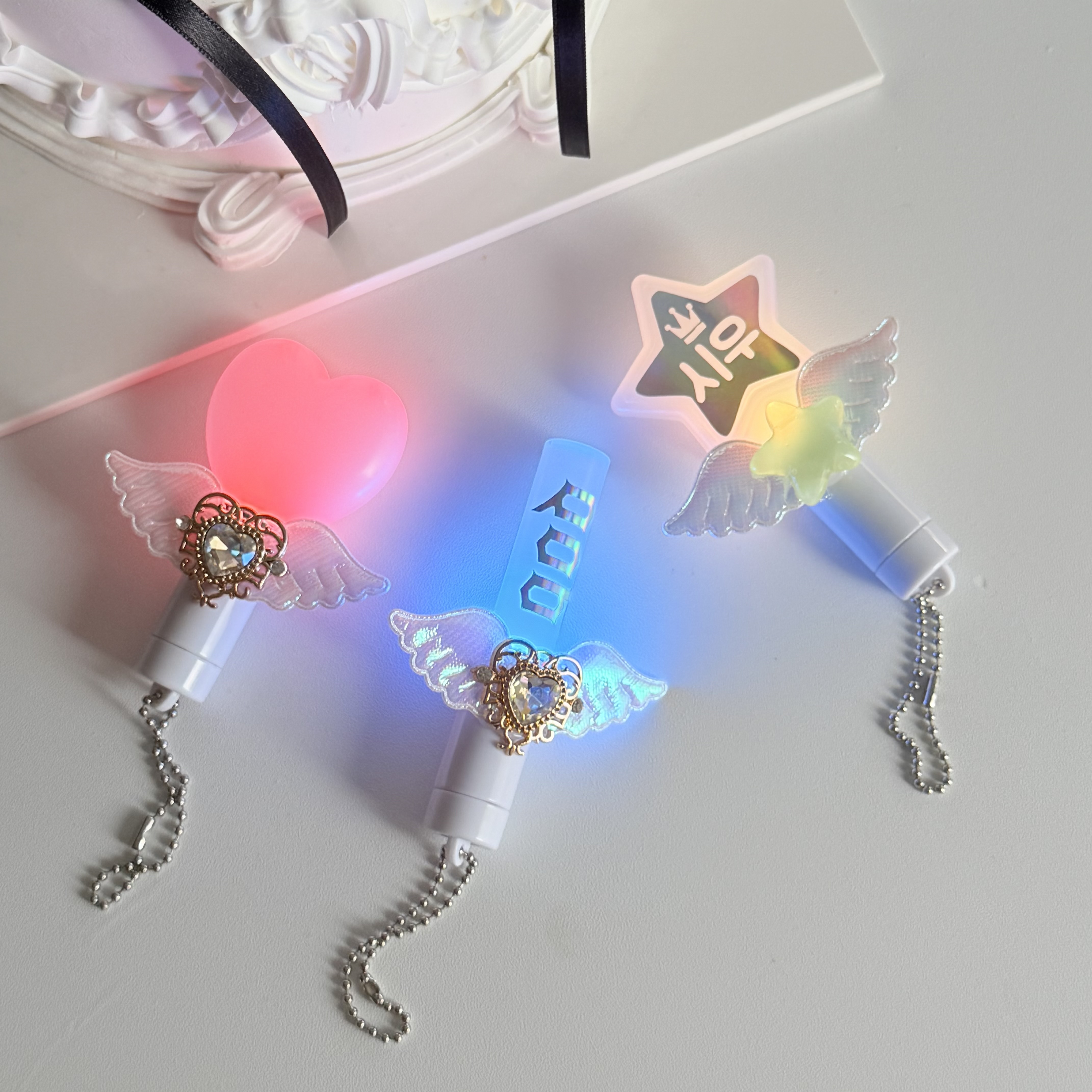 LED 응원봉제작 미니 야광봉 키링 천사날개 재롱잔치 응원도구 행사 굿즈 - 상품 이미지