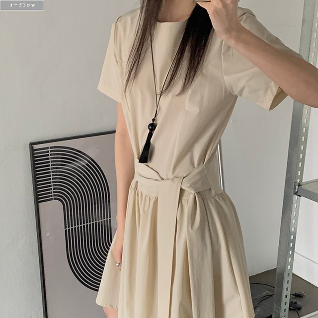 키메 스트랩 플리츠 스판 미디 원피스 2col L,XL 여름 빅사이즈 나일론 제이플로우 - 상세 이미지 5