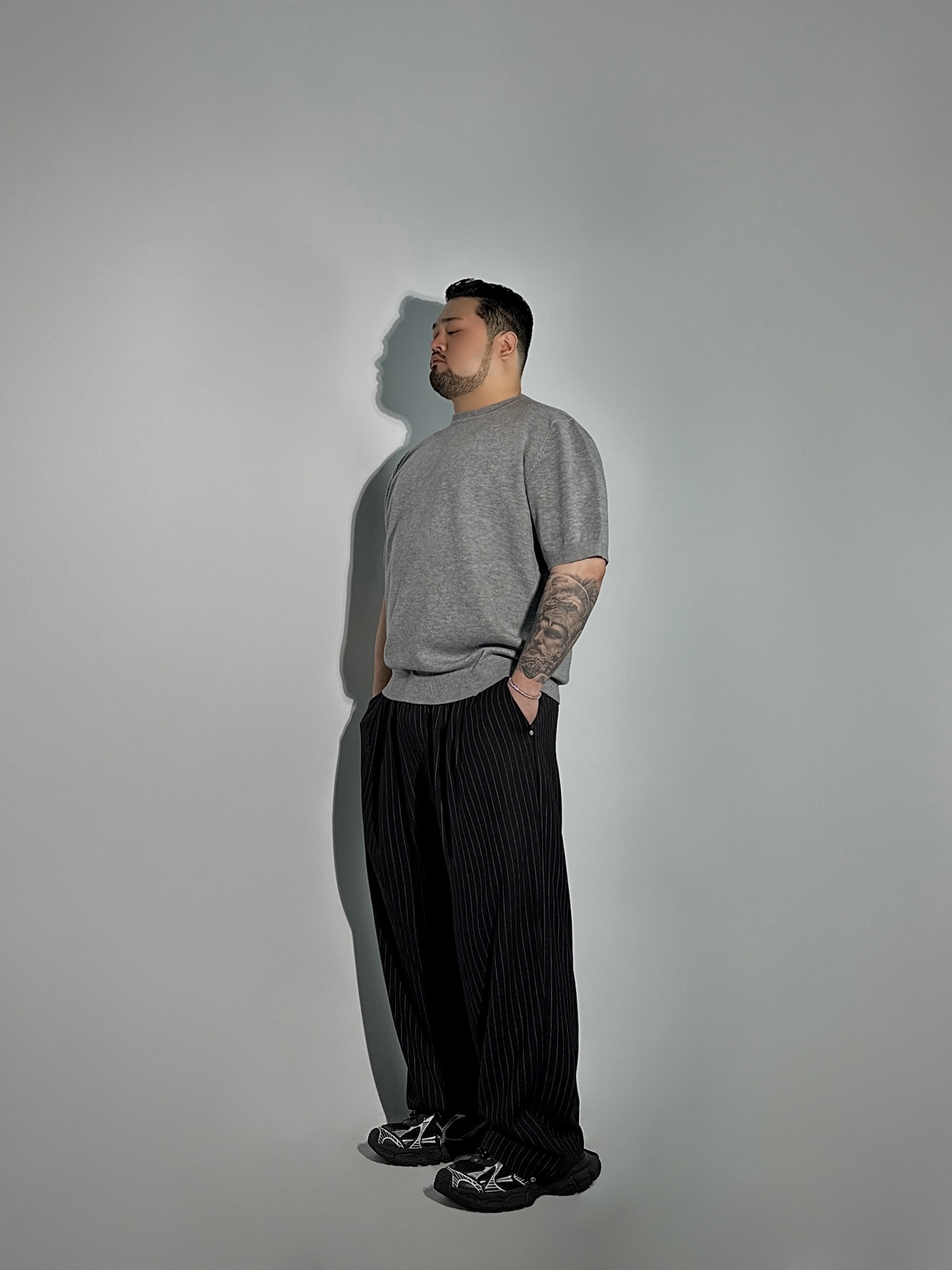 스트라이프 리벳 밴딩 슬랙스 2COLOR 빅사이즈 하객룩 팬츠 바지 포멀룩 에이오알닷 이미지 8
