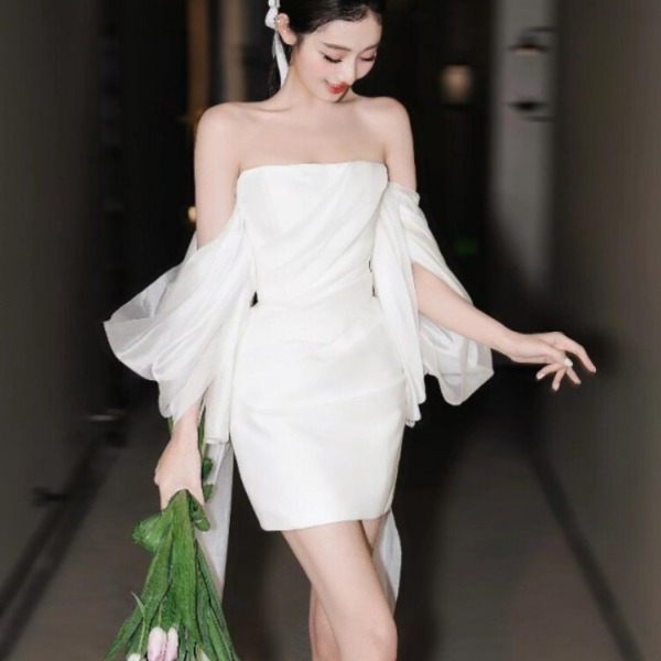 미니웨딩 브라이덜샤워 제주스냅 셀프웨딩 세미 드레스 - 상품 이미지