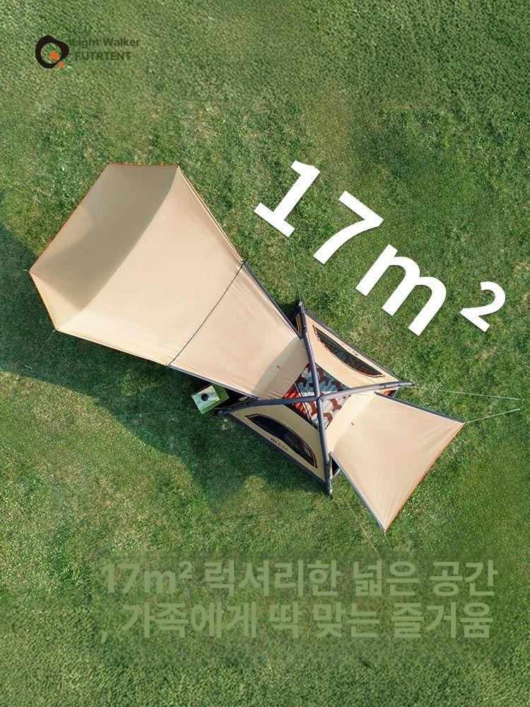 에어텐트 원터치 면텐트 거실형 감성 캠핑 4인용 3인용 5.0 페어브라운 원터치 텐트 - 상세 이미지 3