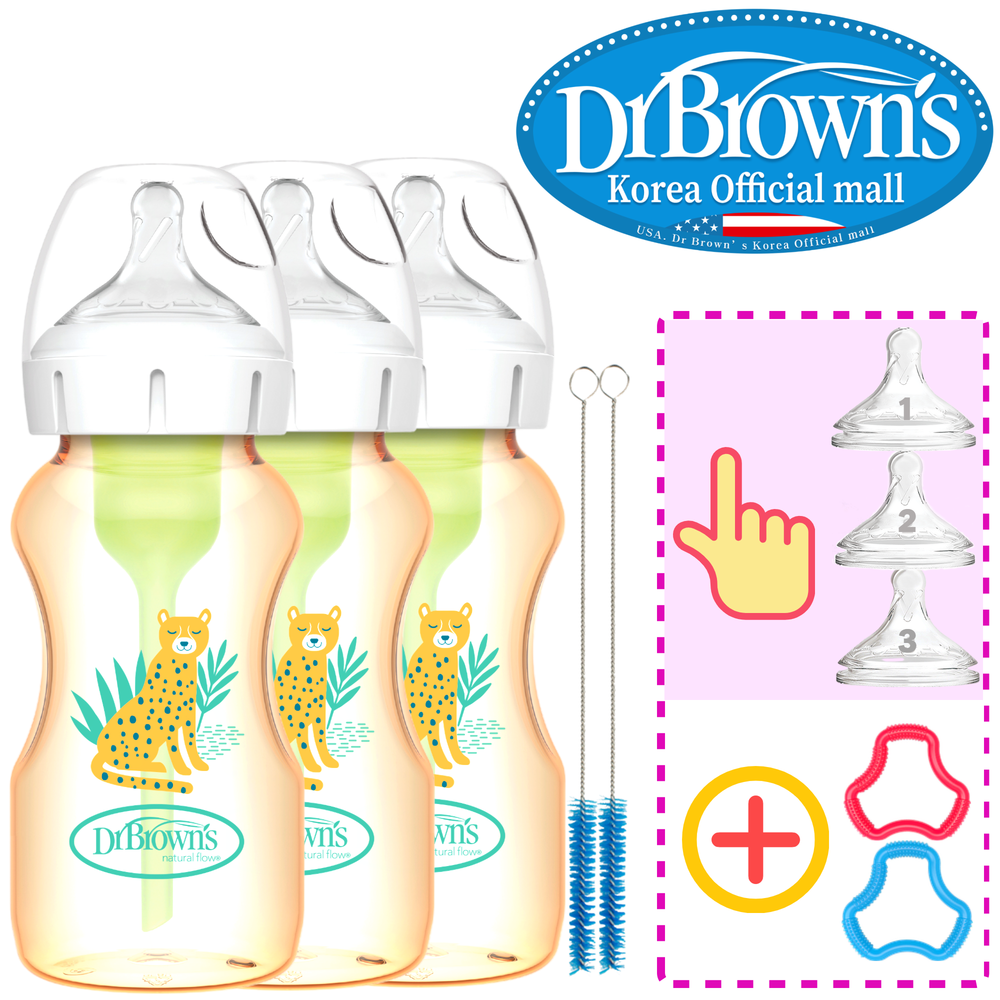 닥터브라운 오피셜 / PPSU 젖병 와이드넥 270ml 3개, 꼭지선택/치발기 옵션선물