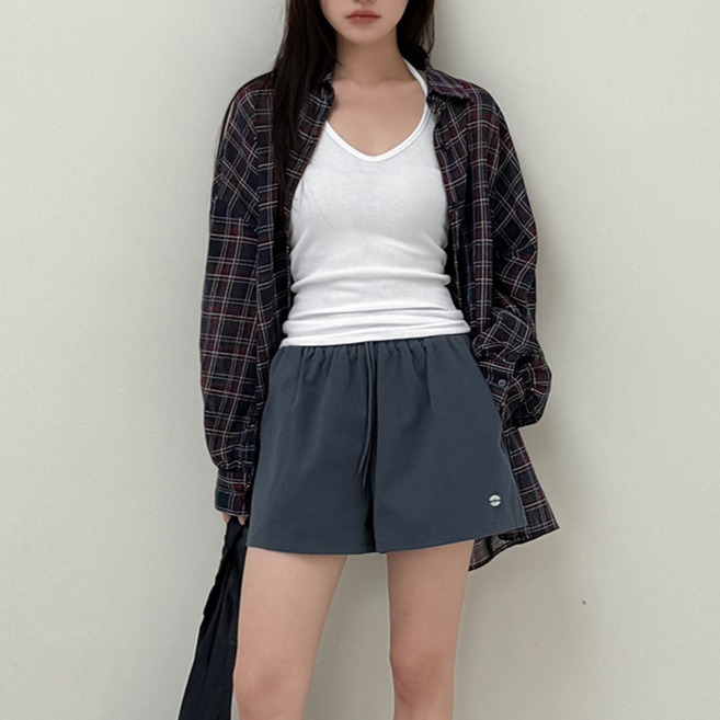 여름 린넨 오버핏 체크 롱 셔츠 이미지 8