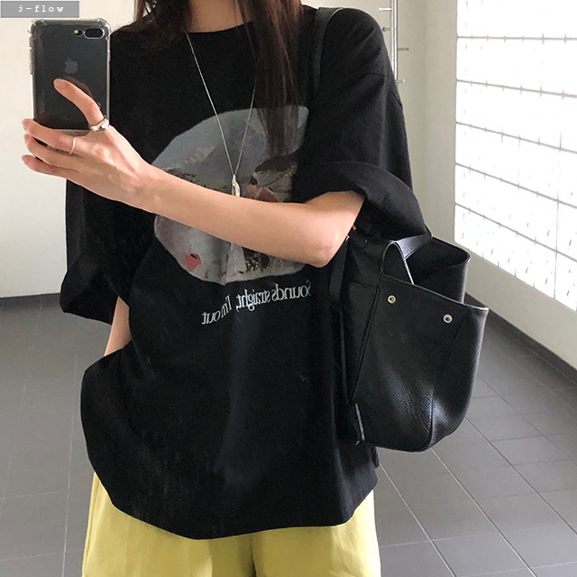 포아 박시핏 나염 마운틴 코튼 티셔츠 3col 여름 빅사이즈 하프 프린팅 데일리 제이플로우 이미지 7