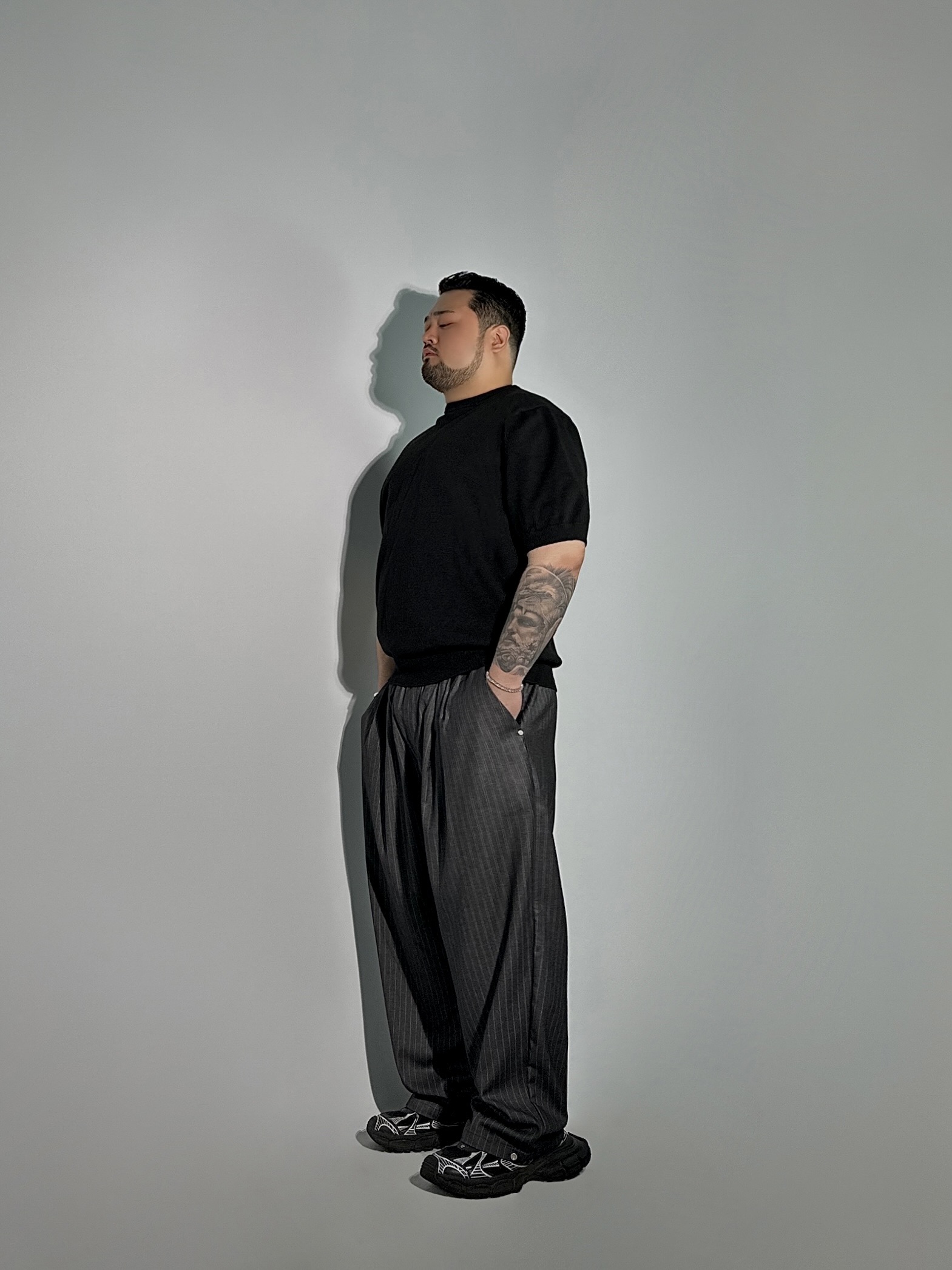 스트라이프 리벳 밴딩 슬랙스 2COLOR 빅사이즈 하객룩 팬츠 바지 포멀룩 에이오알닷 이미지 6