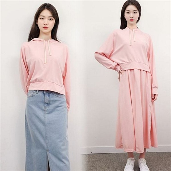 캐주얼 여성 후드 롱 원피스 데일리 여성 가을 후드 티 - 상세 이미지 2