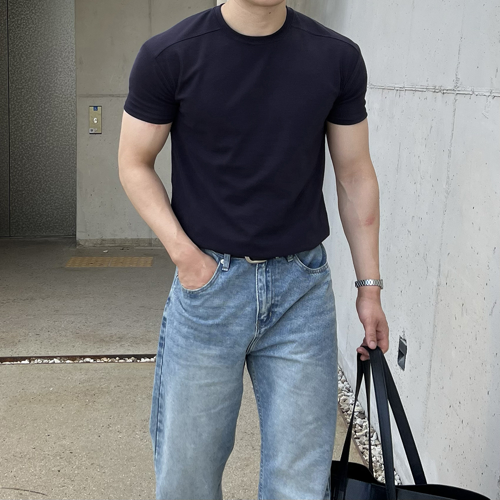 1+1 머슬핏반팔 절개반팔티 무지티셔츠 분또 - 상세 이미지 4