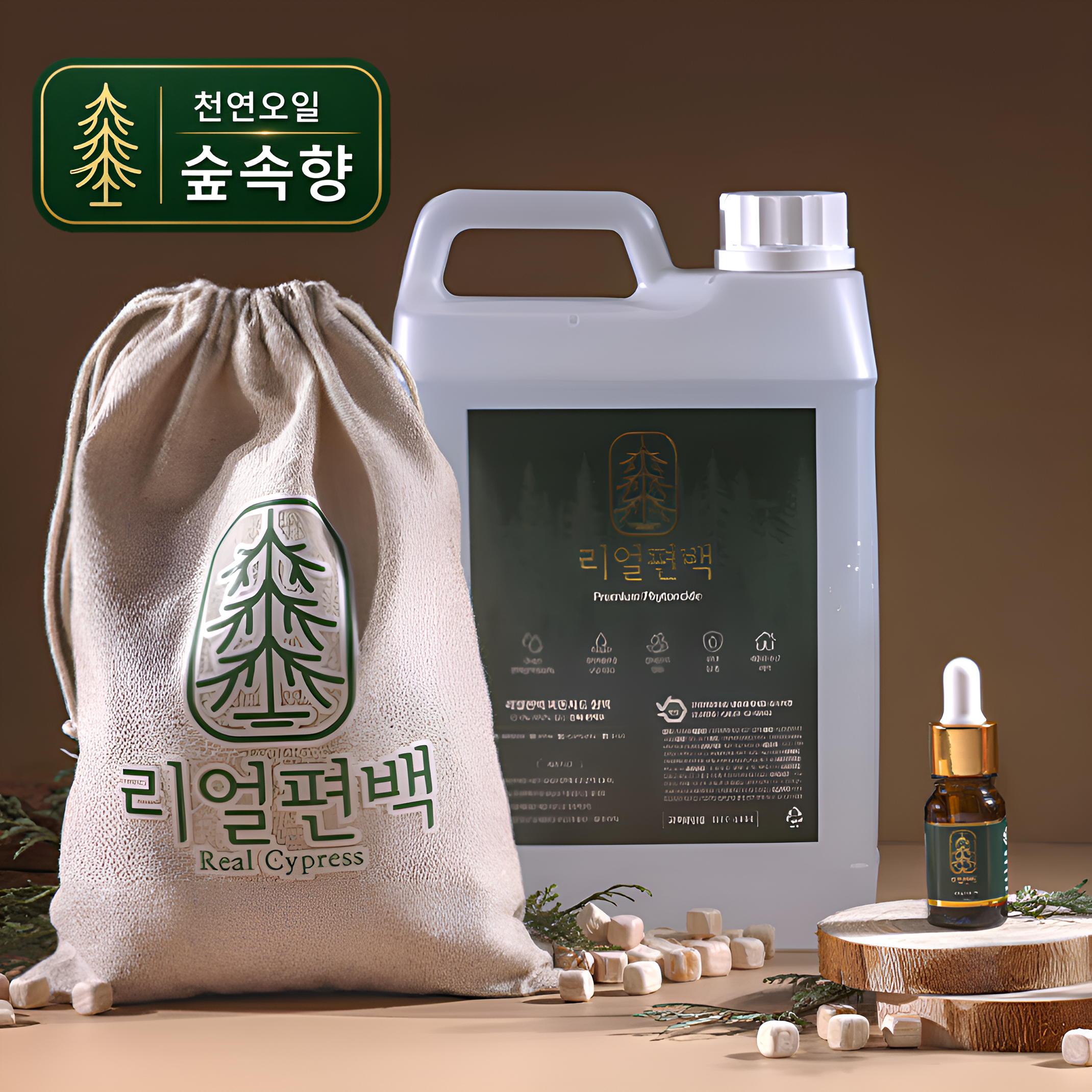 10평 미만 셀프 새집증후군 제거 패키지 편백수 2L, 공병, 천연오일 숲속향 10ml, 편백큐브 400g, 소분망 10개 - 상품 이미지