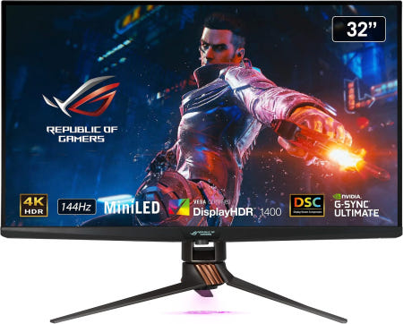 [해외]ASUS ROG SWIFT PG32UQX 게이밍 모니터 32인치 4K 44Hz IPS 미니 LED 디스플레이 HDR 400 로컬 디밍 퀀텀닷 기술 DP HDMI PS5 국내