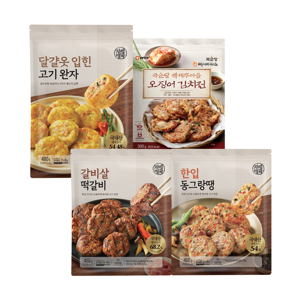 자연별곡 갈빗살 한입 떡갈비 + 한입동그랑땡 + 달걀옷 입힌 고기완자+김치전 - 상품 이미지
