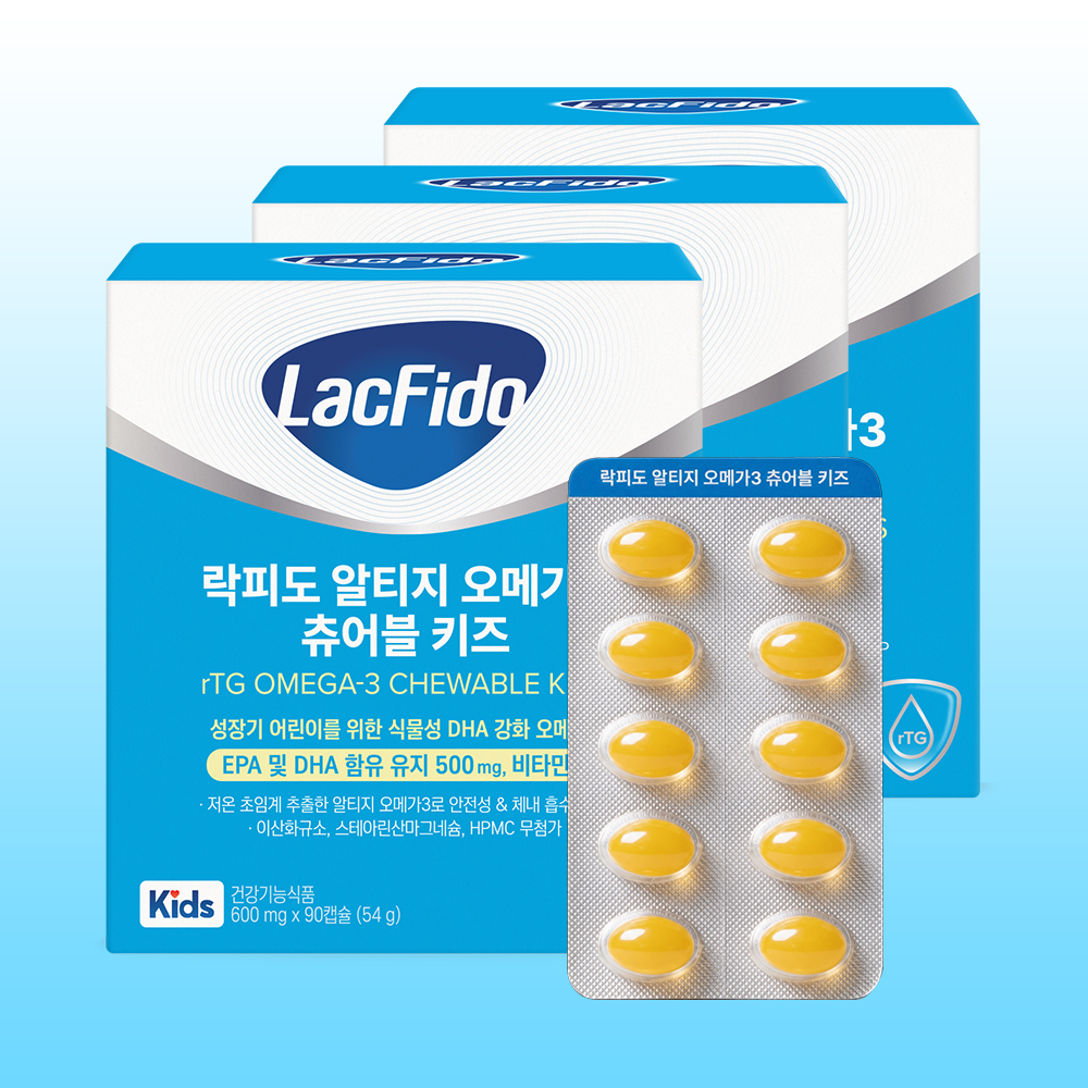 락피도 rTG 오메가3 츄어블 키즈 어린이영양제 EPA DHA 비타민E 90캡슐, 3개 - 상품 이미지