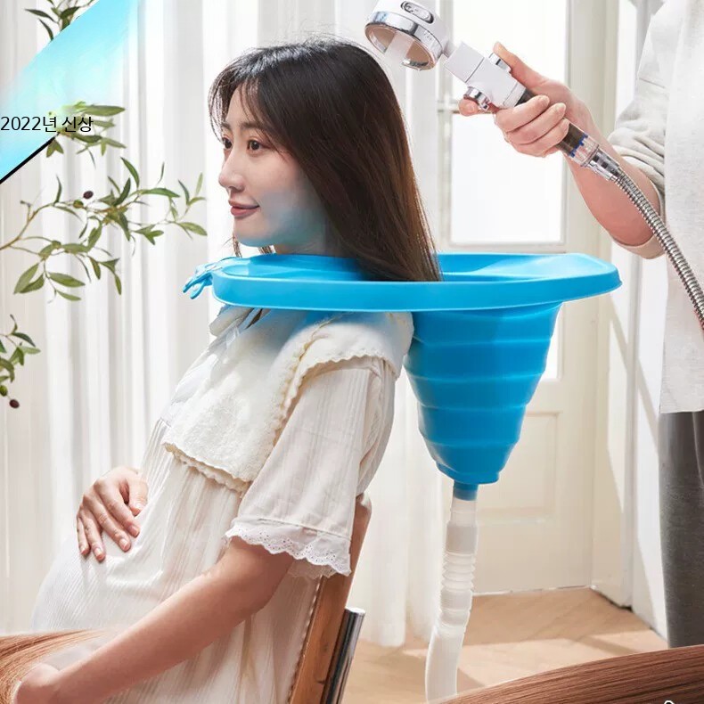 앉아서 머리 감는 대야 샴푸대 배수 깔때기 가운 접이식 샴푸 좌식-팽창식 세면대 - 상세 이미지 2