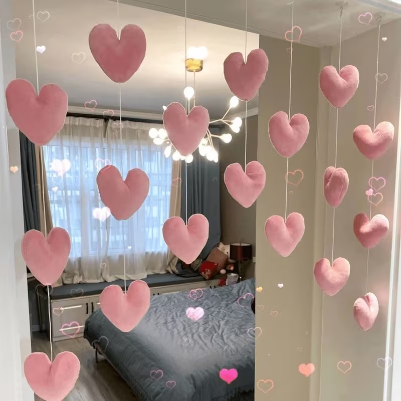하트 문 도어 커튼 블라인드 인테리어 방문가리개 홈카페 파티 데코 하트 러브 모빌 DIY - 상품 이미지