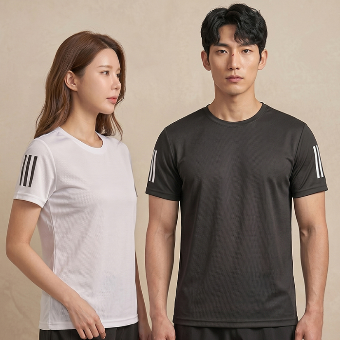 여름 냉감 메쉬 라운드 반팔 티셔츠 남녀공용 쿨링 기능성 헬스트레이닝단체복 유니폼 - 상품 이미지