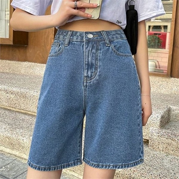 5부 여성 데님 반바지 와이드 여성 청 반바지 숏팬츠 쇼츠 - 상품 이미지