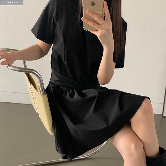 키메 스트랩 플리츠 스판 미디 원피스 2col L,XL 여름 빅사이즈 나일론 제이플로우 - 상세 이미지 2