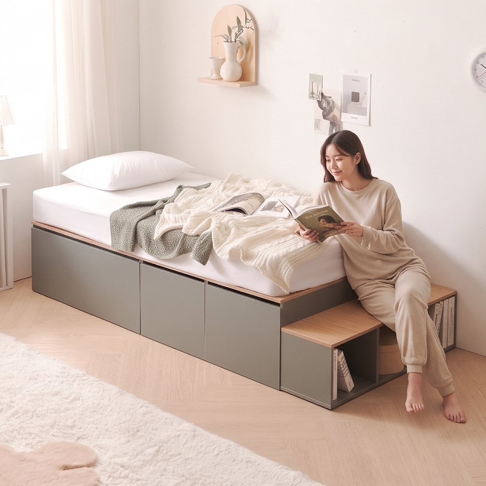 블록 빅수납 서랍 수납형 침대 프레임 SS - 상세 이미지 4