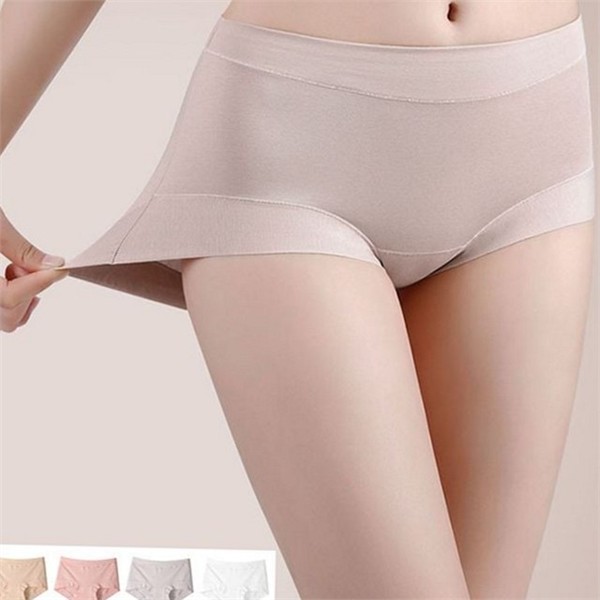 부드러운 여성 팬티 4P 무봉제 여성 미디 팬티 사계절 심리스 - 상품 이미지