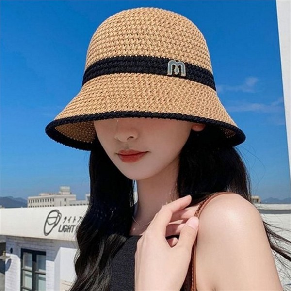 리본 여성 버킷 모자 벙거지 여성 밀짚 모자 비치 여름 - 상품 이미지