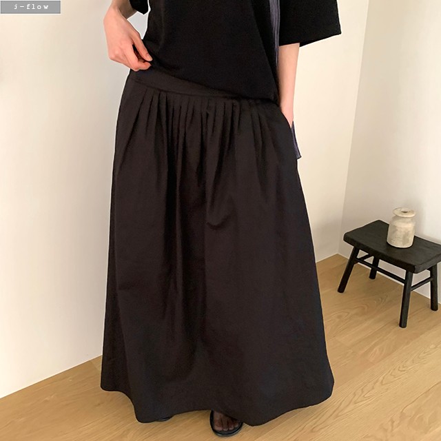 아이나 코튼 뒷밴딩 플리츠 롱 스커트 3col L,XL 여름 빅사이즈 포켓 햅번 제이플로우 - 상세 이미지 3