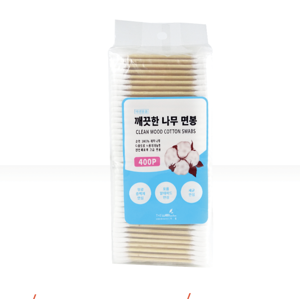유아용 멸균나무면봉 고급위생우드면봉세트 400P 2개 - 상품 이미지