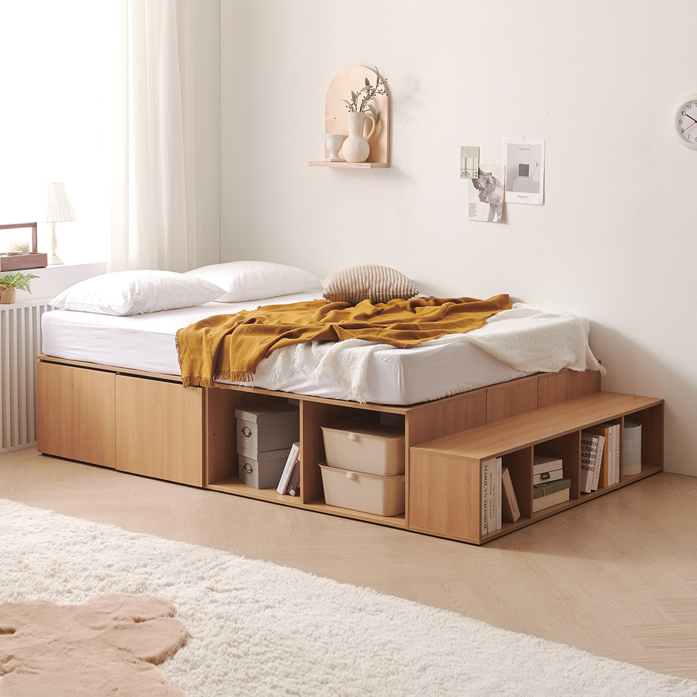 블록 안방 사이드 책장 기본형 침대 프레임 Q - 상세 이미지 3