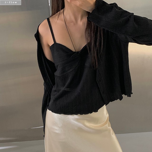 마바 꼬임나시 골지 가디건 세트 3col L,XL 여름 빅사이즈 뷔스티에 아우터 제이플로우 이미지 6