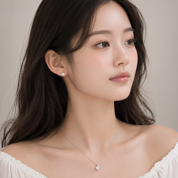 메종드쉬 모이사나이트 세트 귀걸이 목걸이 925실버 18kGF BMS013 4프롱 5부+1캐럿 - 상세 이미지 4
