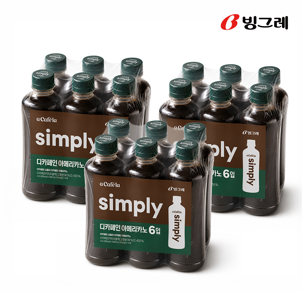 빙그레 아카페라 심플리 디카페인 아메리카노, 400ml, 18개