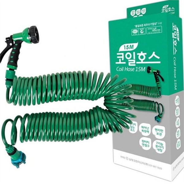 늘어나는 코일형 호스 15m 세차용 청소 호스 다용도 가정용 분사기 - 상품 이미지