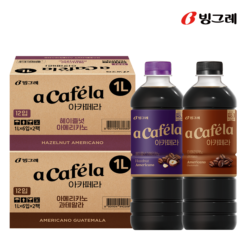 빙그레 아카페라 헤이즐넛 + 과테말라, 1L, 24개 - 상품 이미지