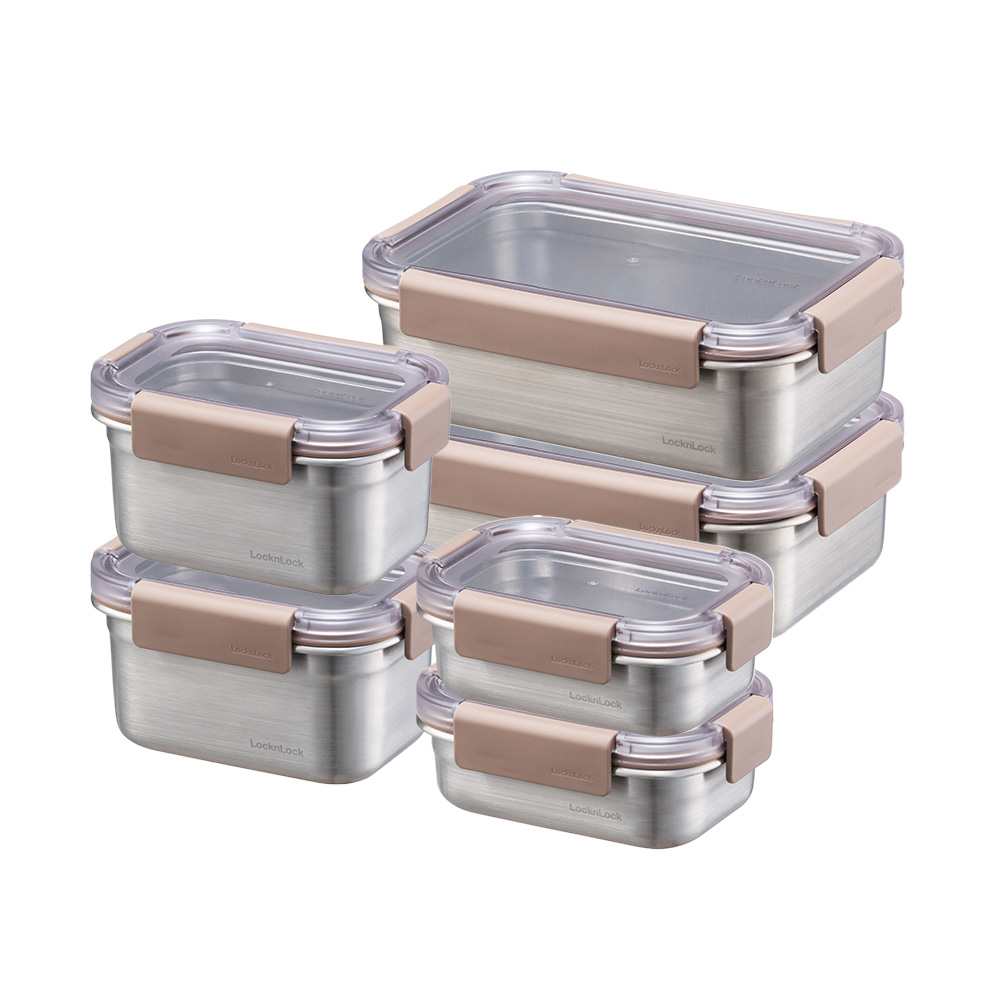 락앤락 스텐모듈러 스텐밀폐용기 반찬통 직사각 6P세트(310ml+510ml+1L) - 상품 이미지