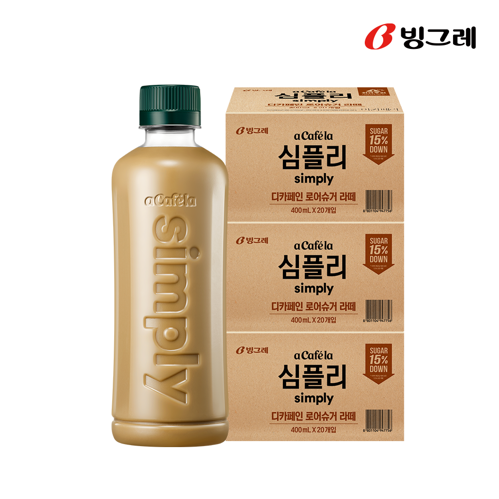 빙그레 아카페라 심플리 로어슈거 디카페인 라떼, 400ml, 60개 - 상품 이미지