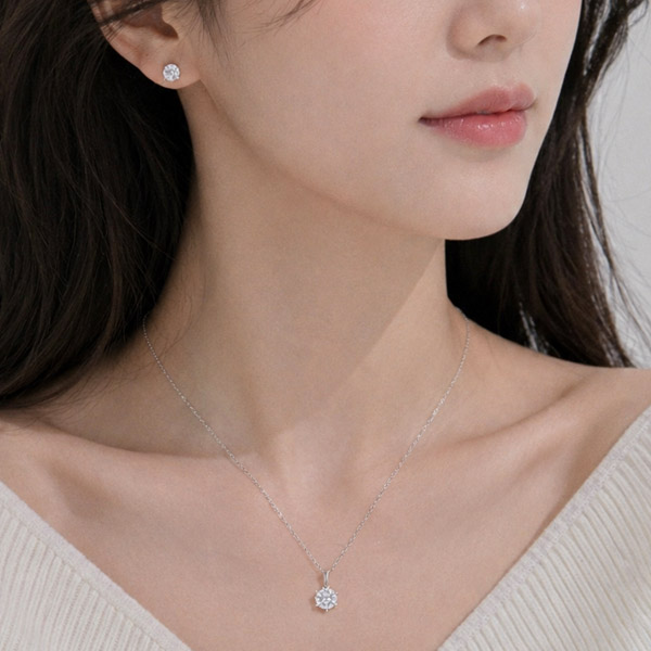 메종드쉬 모이사나이트 세트 귀걸이 목걸이 925실버 18kGF BMS016 6프롱 1캐럿 - 상세 이미지 3
