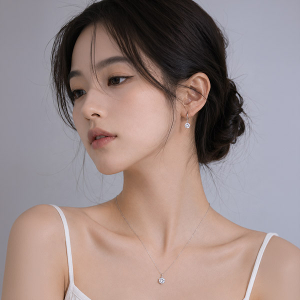 메종드쉬 모이사나이트 세트 귀걸이 목걸이 925실버 18kGF BMS019 6프롱 드롭 - 상세 이미지 4