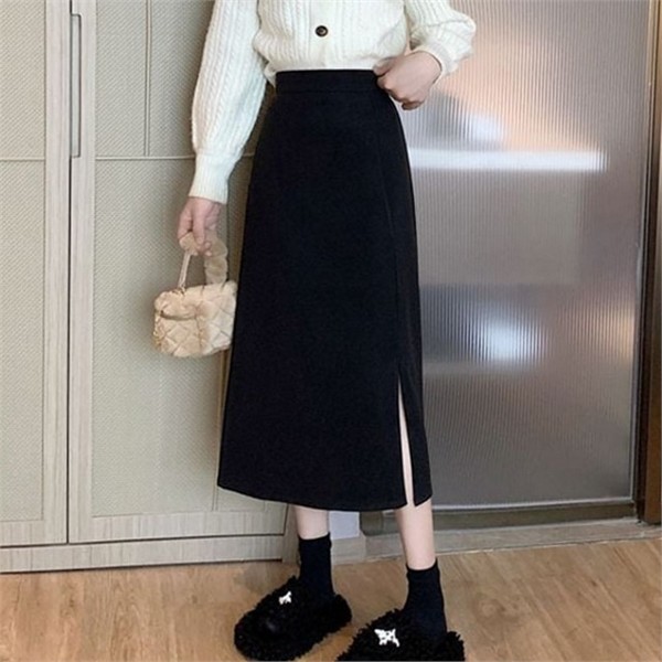 뒷트임 여성 롱 스커트 하객룩 여성 슬릿 스커트 데일리 오피스 - 상품 이미지