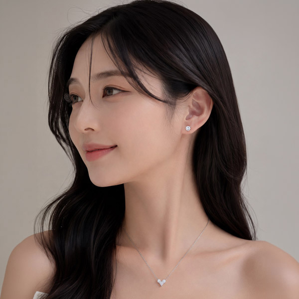 메종드쉬 모이사나이트 세트 귀걸이 목걸이 925실버 18kGF BMS012 하트 1캐럿 - 상세 이미지 4